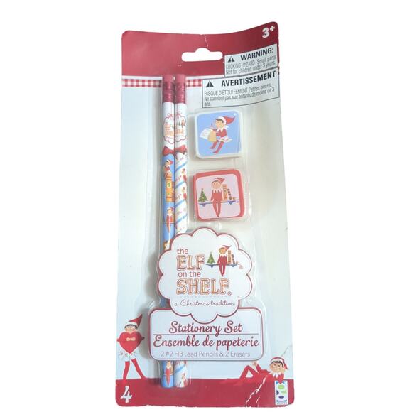 BN Elf On The Shelf Stationary Set Christmas #2 HB Lead Pencils&Erasers - Picture 1 of 3